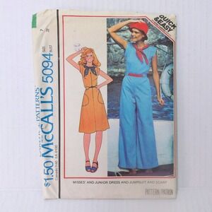McCalls 5094 Sewing Pattern Misses Junior Dress Jumpsuit Scarf Uncut Sz 7 /#1197